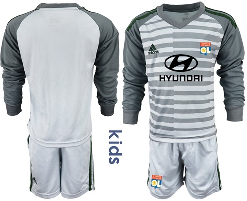Lyon Blank Grey Goalkeeper Long Sleeves Kid Soccer Club Jersey
